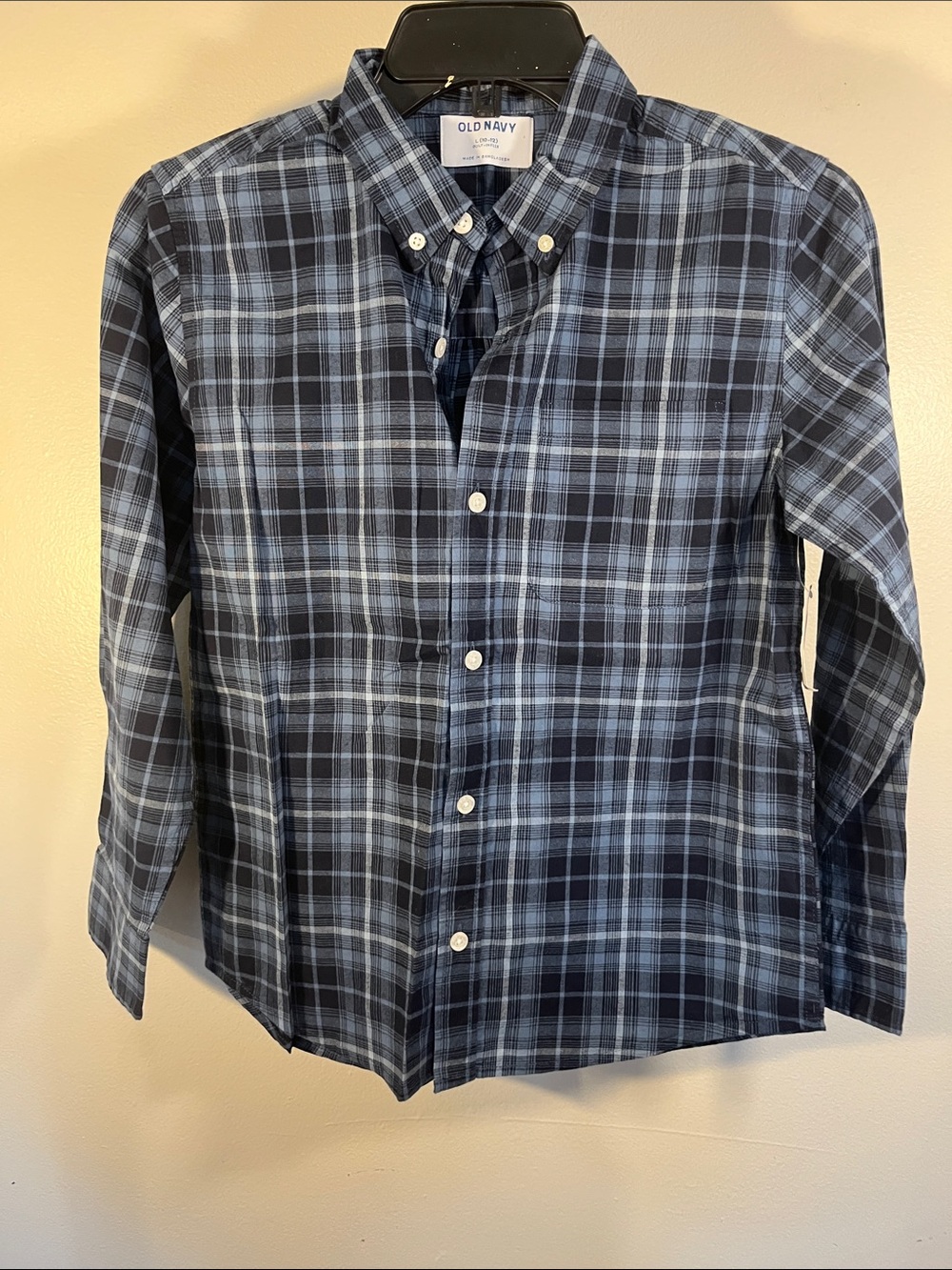 Old Navy Blue and Navy Plaid Button-Down Shirt